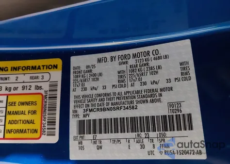 2025 Ford Bronco Sport Big Bend z USA, uszkodzony, nr VIN 3FMCR9BN0SRF34582